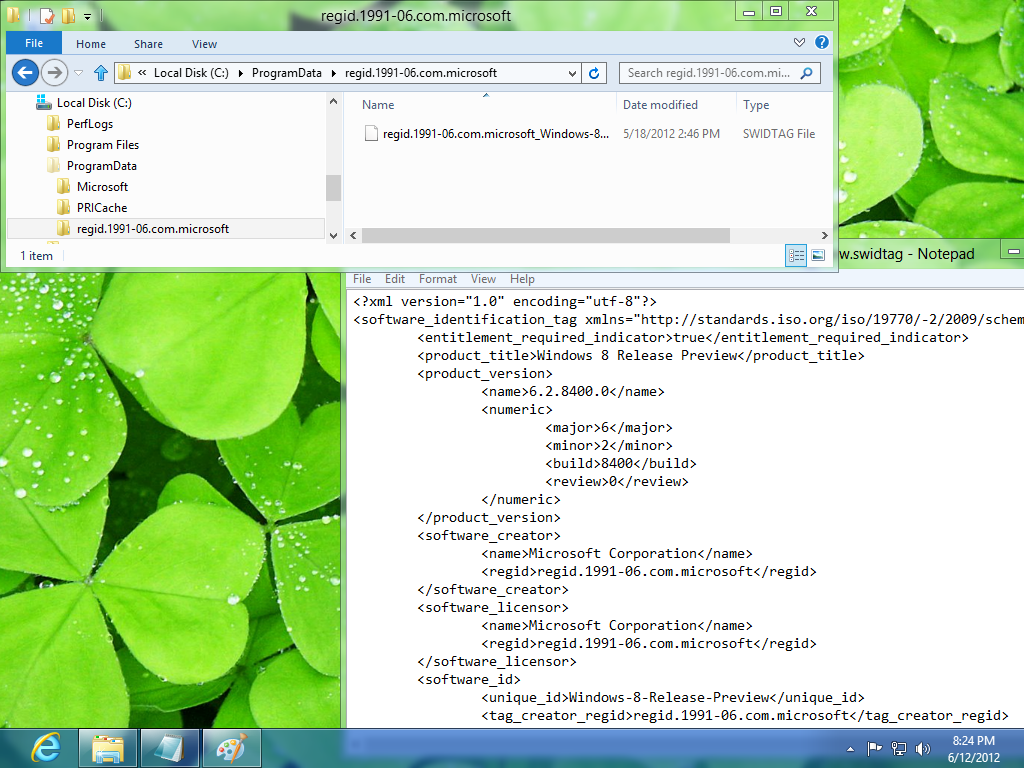 Windows 8 Preview SWID Tag - CLICK TO ENLARGE