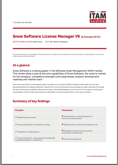 Independent assessment of Snow License Manager V6