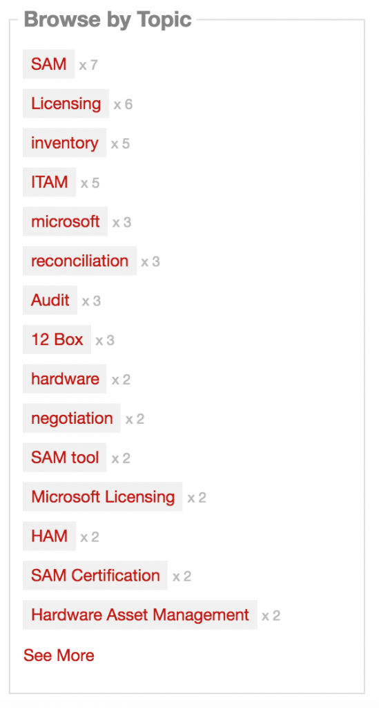 Most popular categories on the ITAM Review Forum 